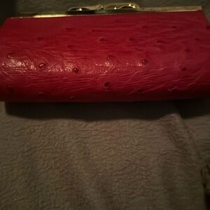 Genuine Ostrich skin pouch in Red